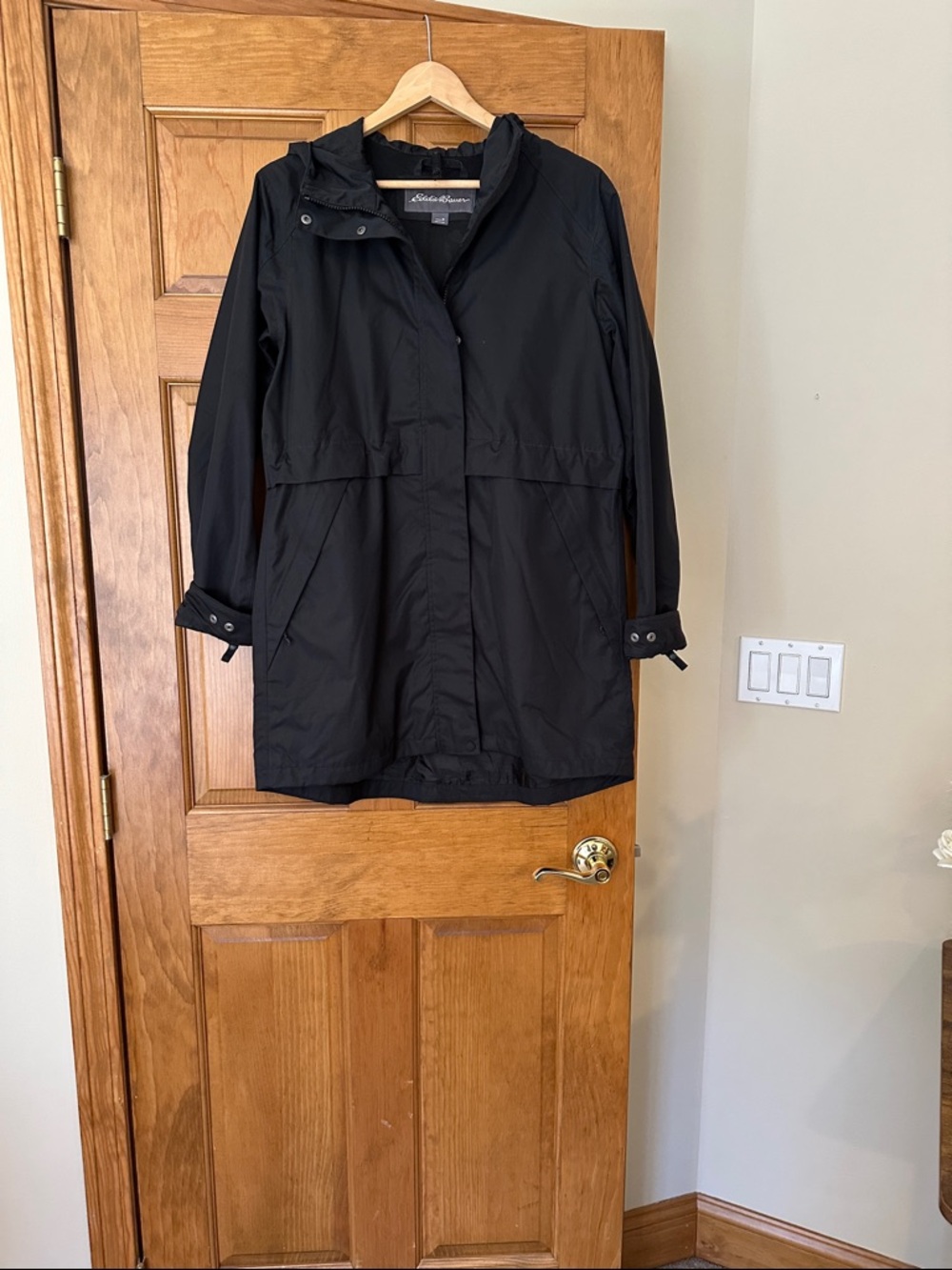 Eddie Bauer Black Hooded Rain Trench